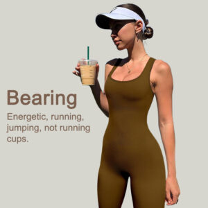 Belly Tinting Peach Hip Hip Hip Yoga Suit Removable Chest Pad Square Collar Jumpsuit Outer Wear Sports Fitness Jumpsuit