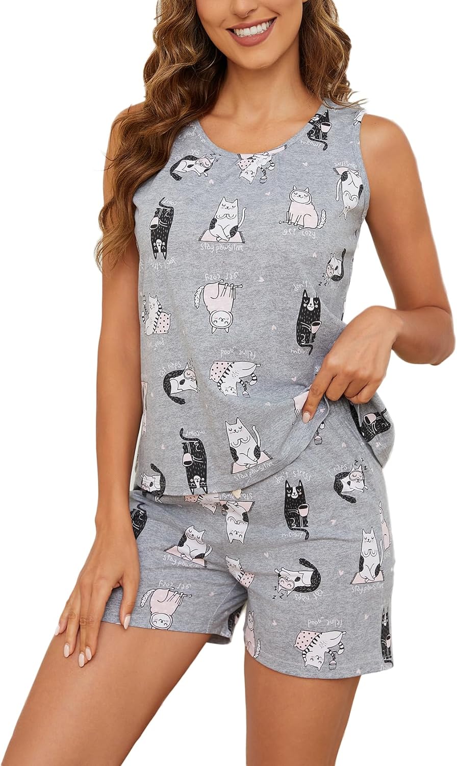 CHUNG Women’s Short Pajama Set Cotton Tank Tee Top Pjs Shorts Cute Animals Print Summer Plus Size