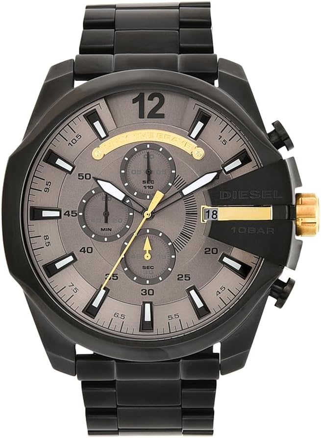 DIESEL Mega Chief Watch for Men, Chronograph Movement with Stainless Steel Strap