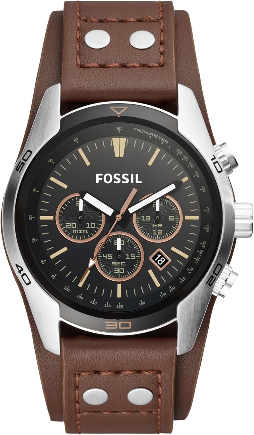 Fossil Coachman Watch for Men, Quartz Chronograph Movement with Leather Strap