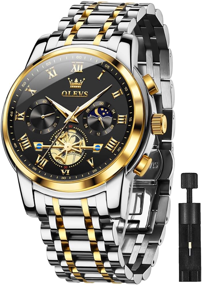 OLEVS Men Watch Chronograph Stainless Steel Quartz Business Dress Luminous Waterproof Multi-Function Men Wrist Watch