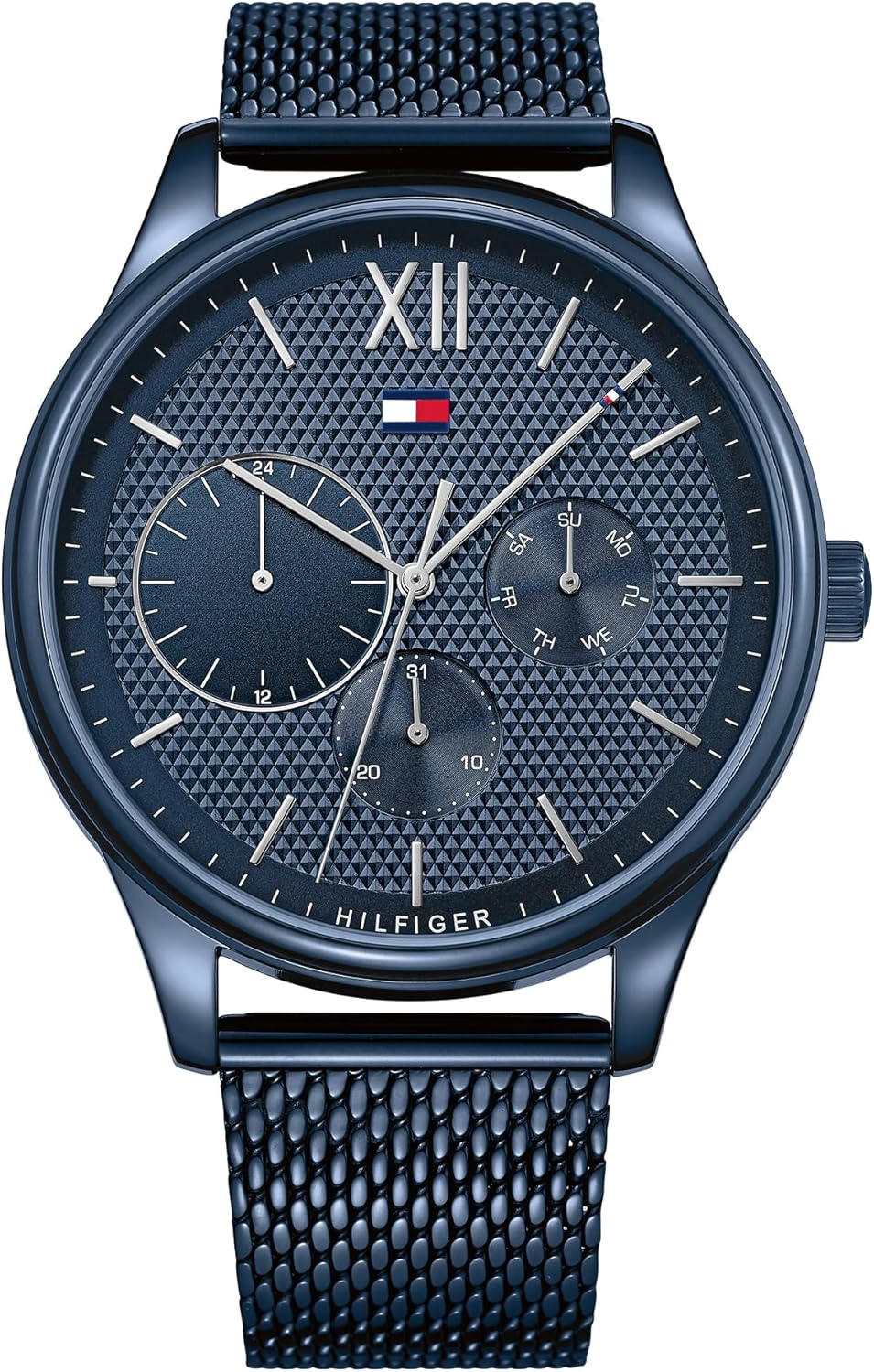 Tommy Hilfiger Analogue Multifunction Quartz Watch for Men with Blue Stainless Steel Mesh Bracelet – 1791421