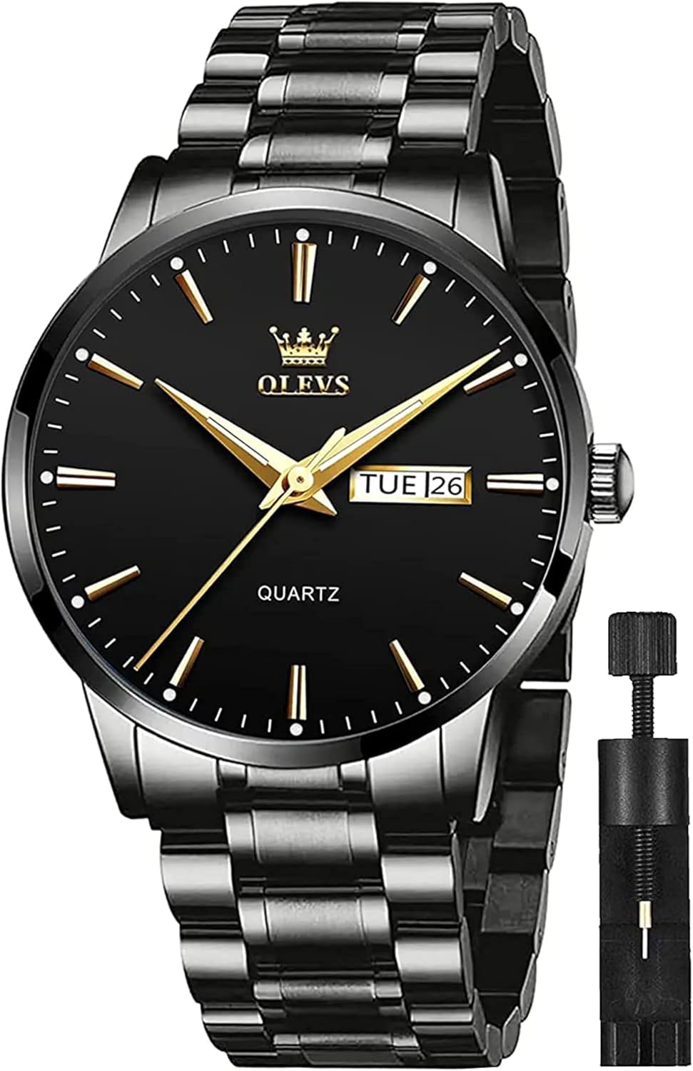 OLEVS Mens Watches Stainless Steel Waterproof Date Analog Quartz Watch Classic Luxury Dress Luminous Gold/Black/Blue/White Dial Wrist Watches for Men