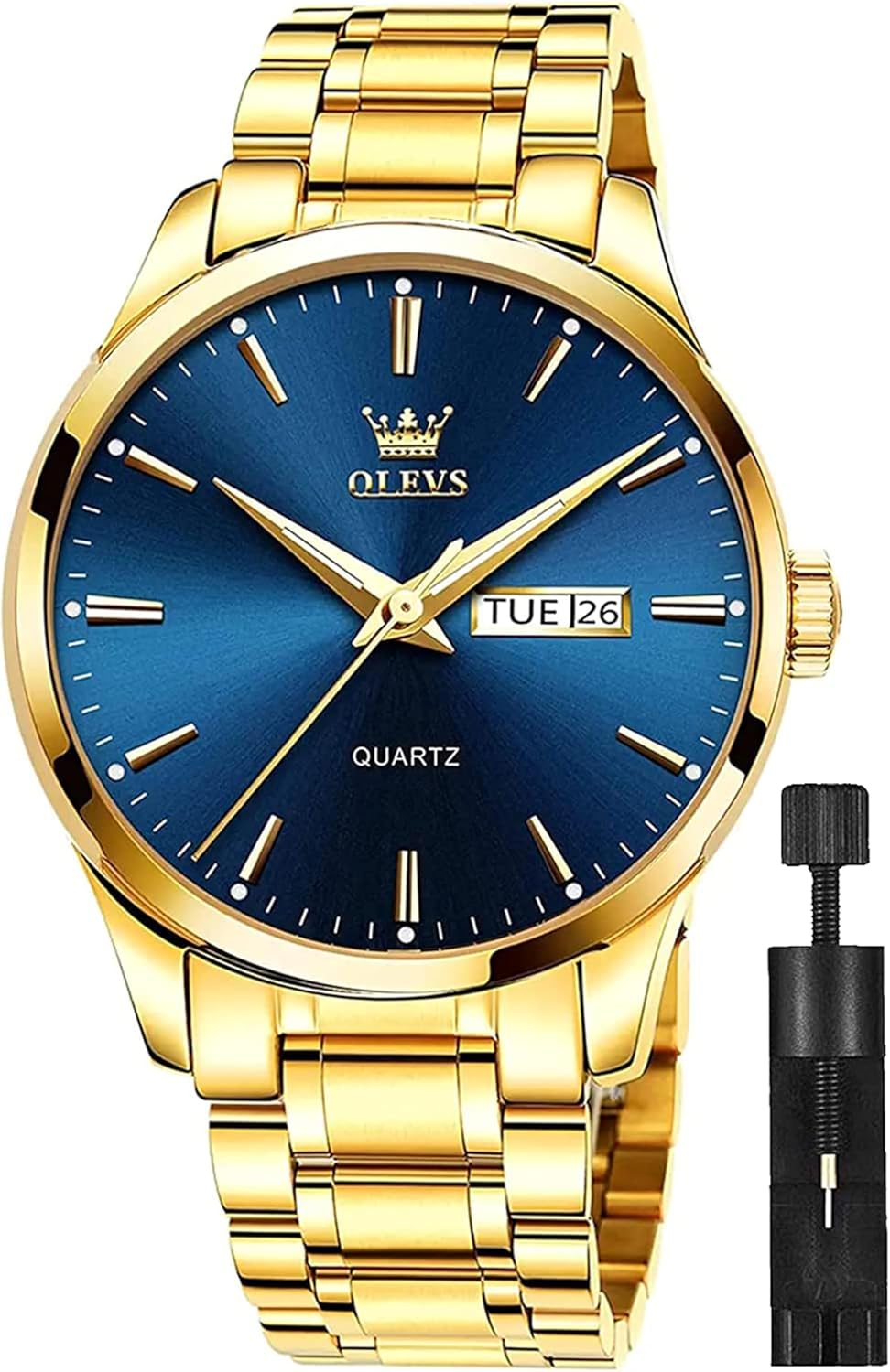 OLEVS Mens Watches Stainless Steel Waterproof Date Analog Quartz Watch Classic Luxury Dress Luminous Gold/Black/Blue/White Dial Wrist Watches for Men