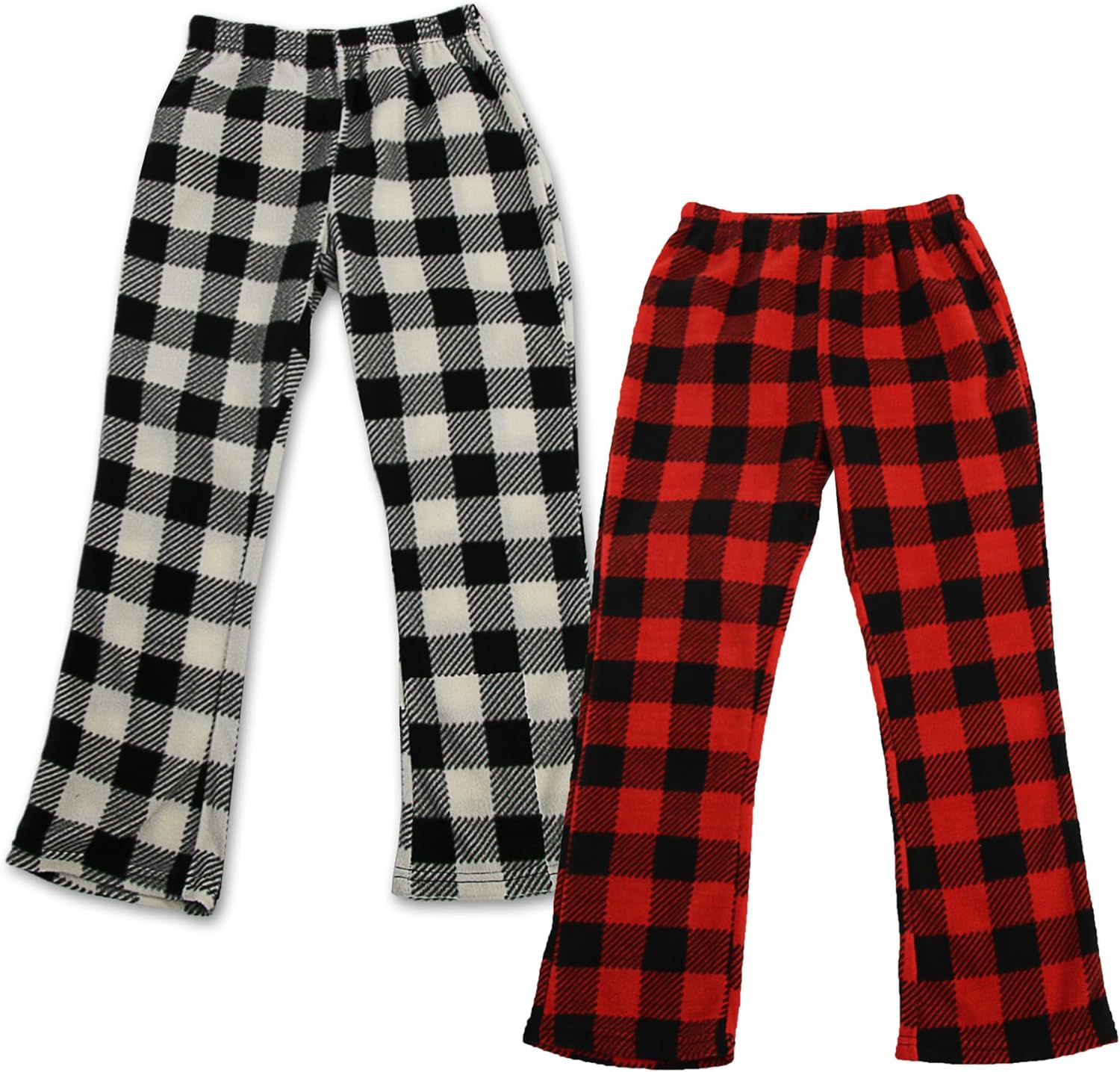 2 Pack Kids Girls Pajama Bottoms Fleece Christmas Plaid Pjs Bottoms Soft Checked Pjs Trousers with Pockets Sleepwear Lounge Bottoms