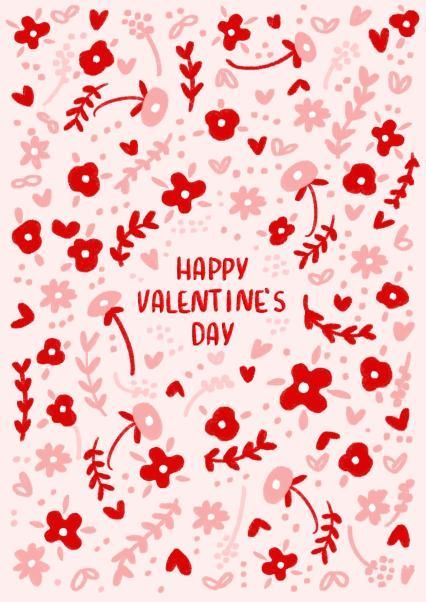A5 Valentine’s Day Card with Red Flowers and Hearts