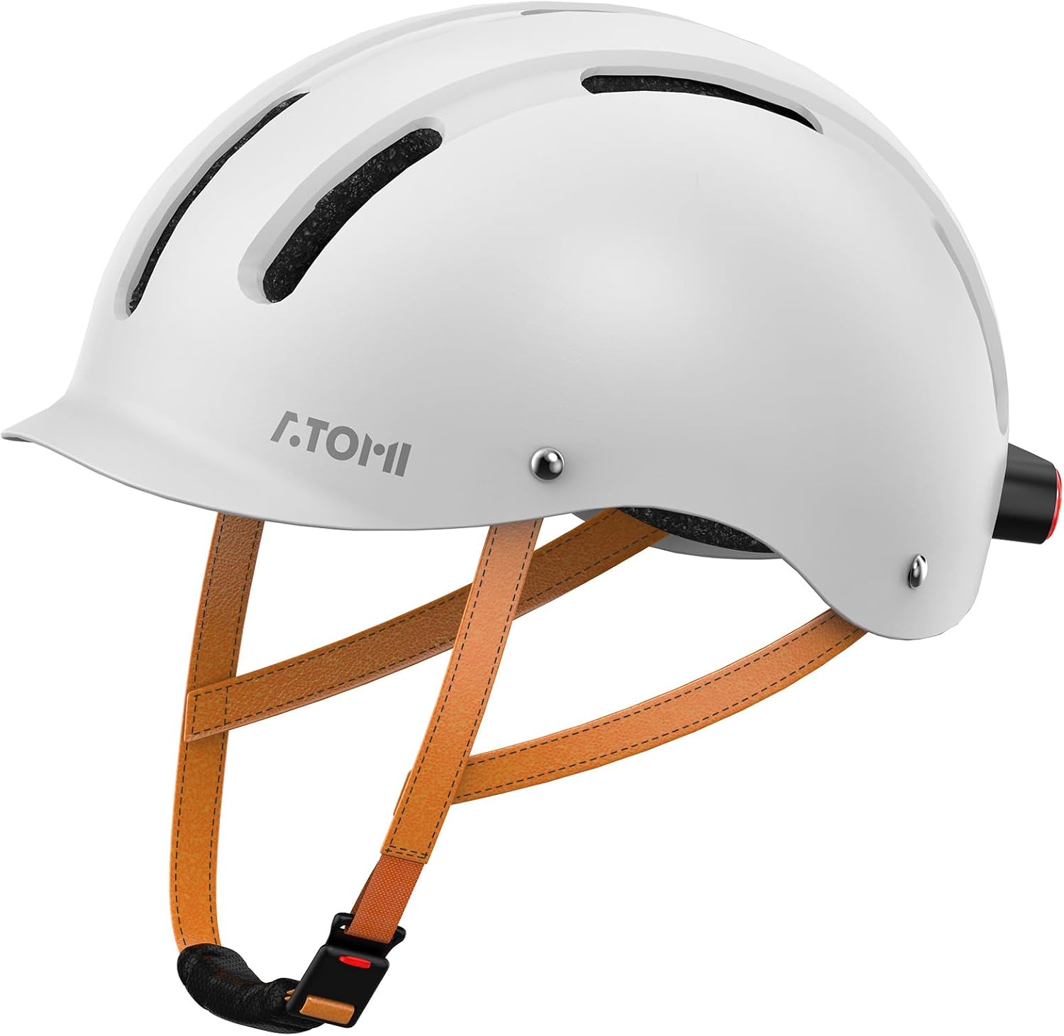 Atomi Bike Helmet – Rechargeable Back LED Helmet Light – CPSC Certified Bicycle Helmet – Electric Scooter Helmets for Adults with Adjustable Strap – Bright Lights Get Noticed, Black/White