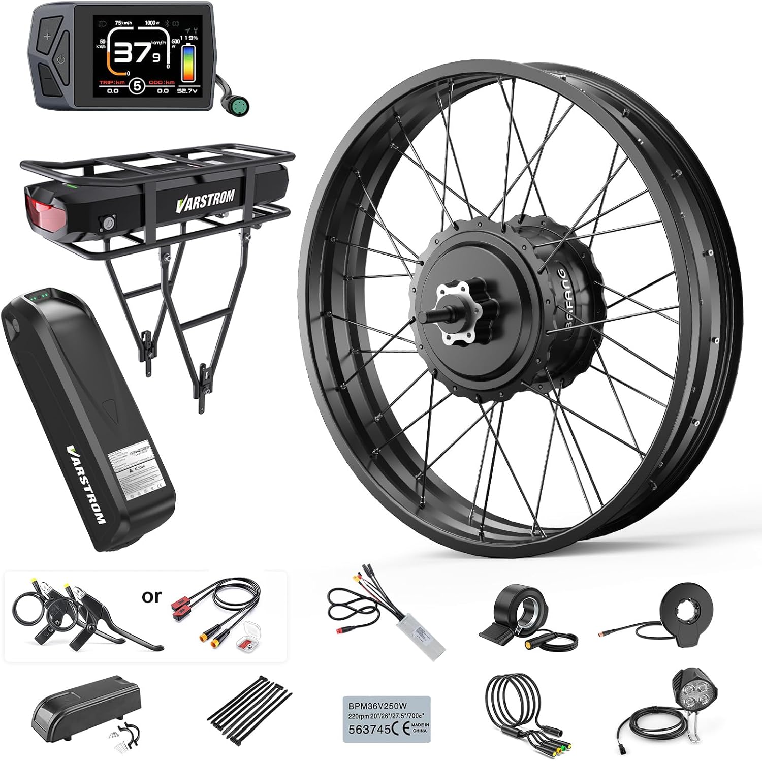 BAFANG 48V 1000W Fat Tire EBike Conversion Kit – Dominate Winter Terrain with High-Torque Rear Hub Motor for 20″/26″ Wheels in Deep Snow, Includes Display & Battery（Optional）