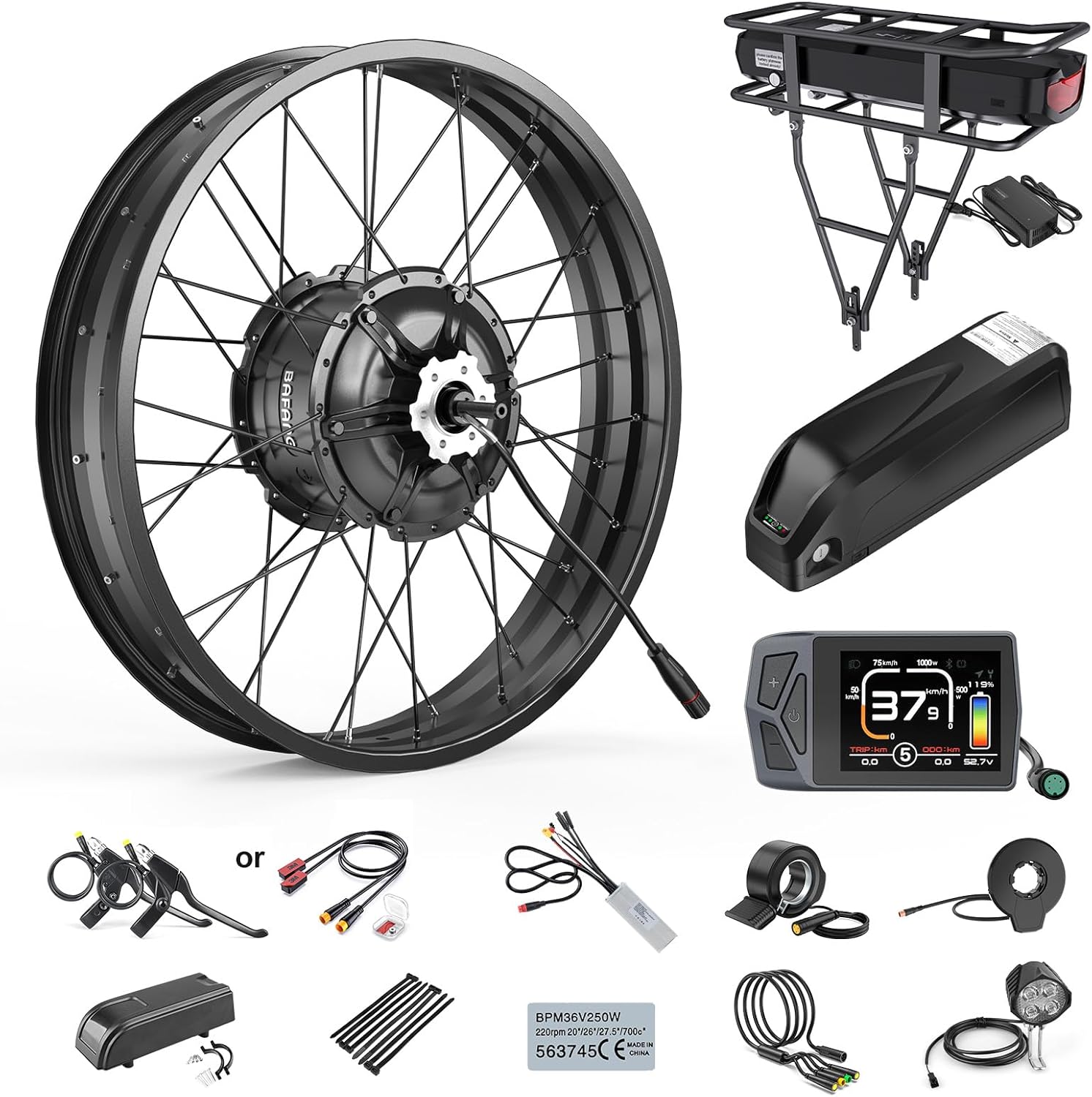 BAFANG 48V1000W Rear Hub Motor Kit – Snow Ebike Conversion Kit for 20″/26″ Fat Tire Rear Wheel Bikes for Snow/Beach Bikes Electric Bike Conversion kit with Display & Battery (Optional)