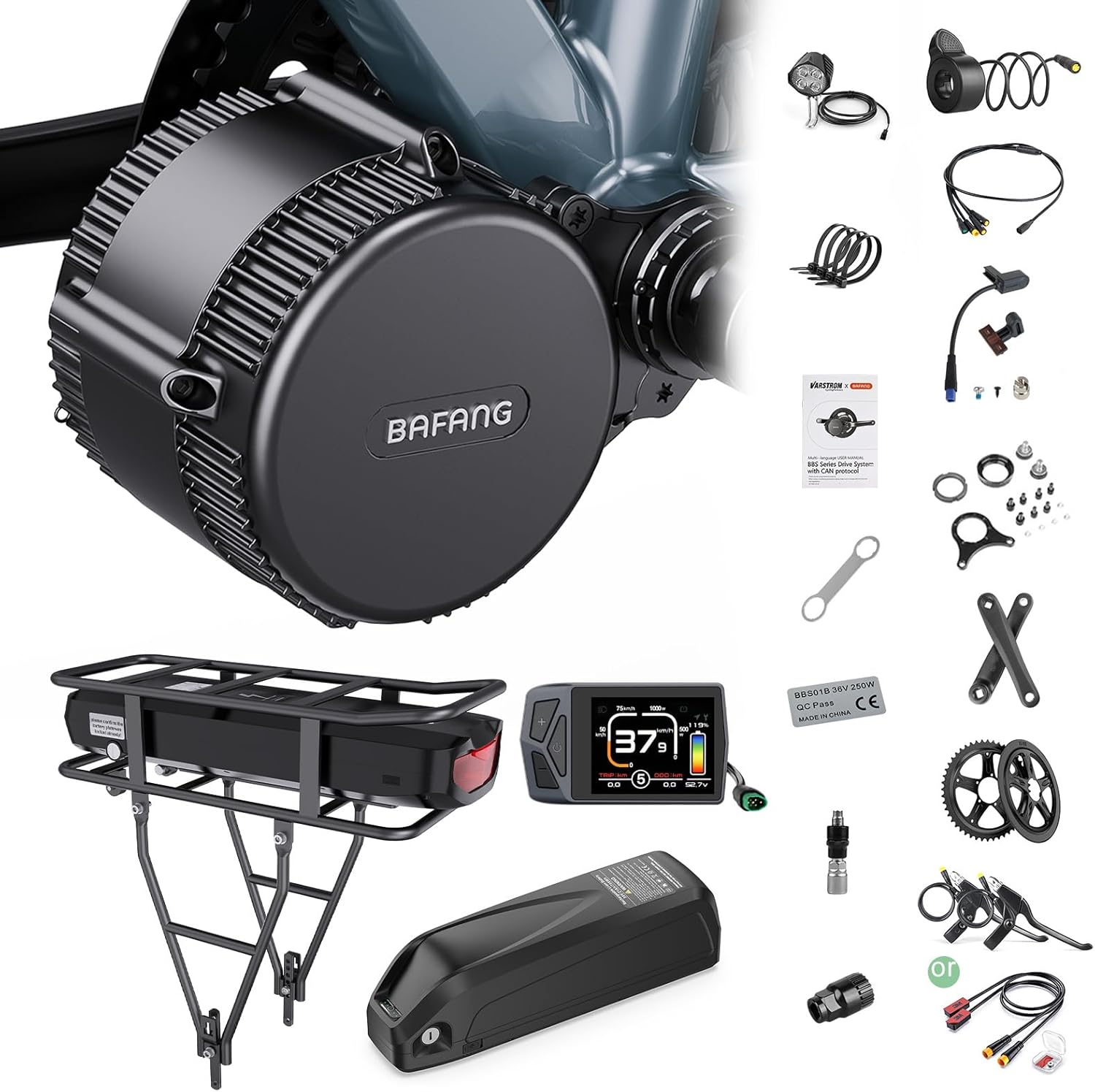 BAFANG 500/750/1000W Mid Drive Kit – 36V/48V/52V BBS02B CAN Bus Electric Bike Conversion Kit Ebike Conversion Kit for 68-73/100/120MM Mountain Bike Road Bike with Ebike Display & Battery (Optional)