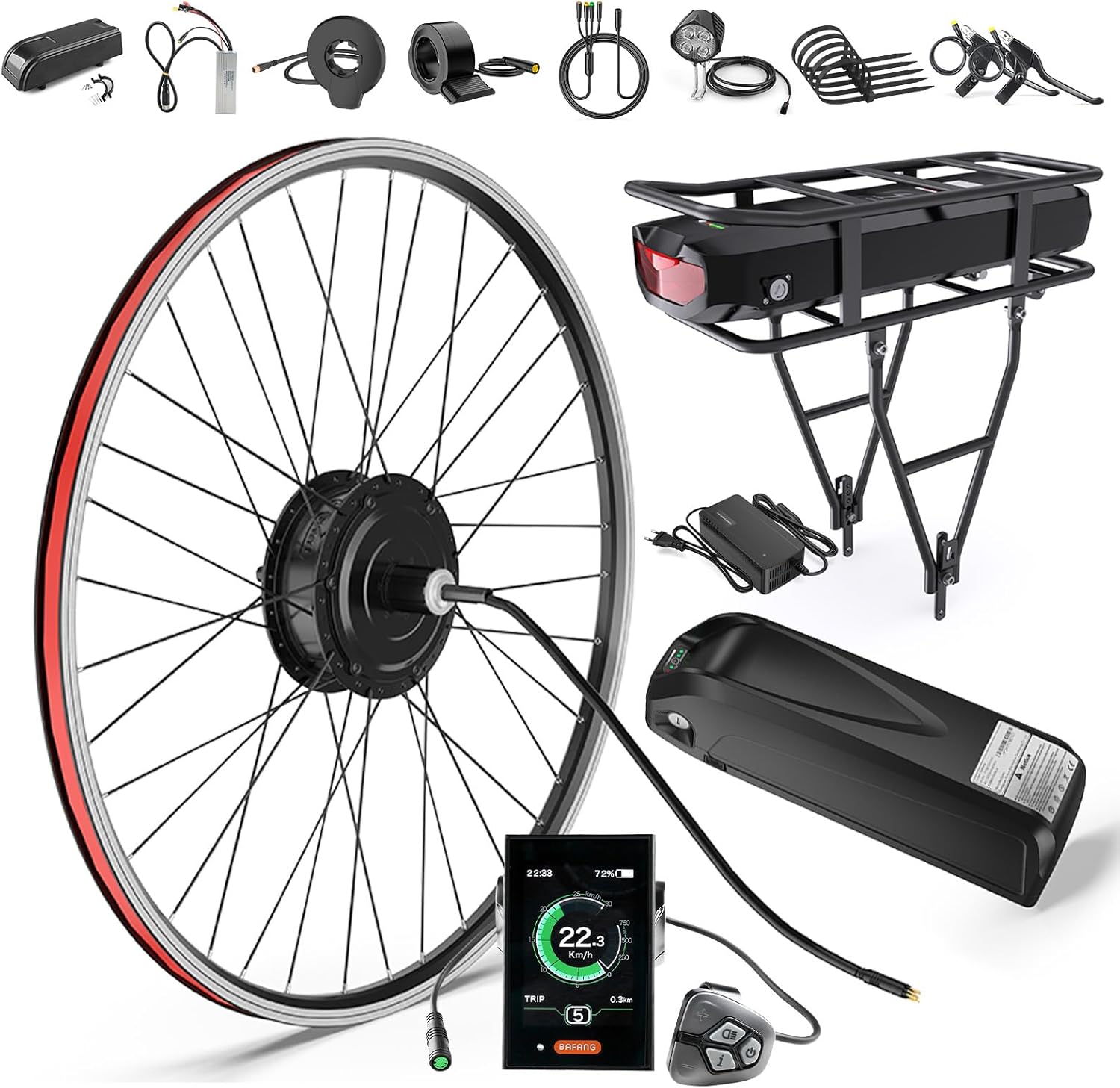 BAFANG 500W/750W 48V Rear Hub Motor Kit – 20″/26″/27.5″/700C (29er Compatible) Rear Wheel Electric Bike Conversion kit for Mountain/City Bikes Ebike Conversion Kit with Battery&Display（Optional