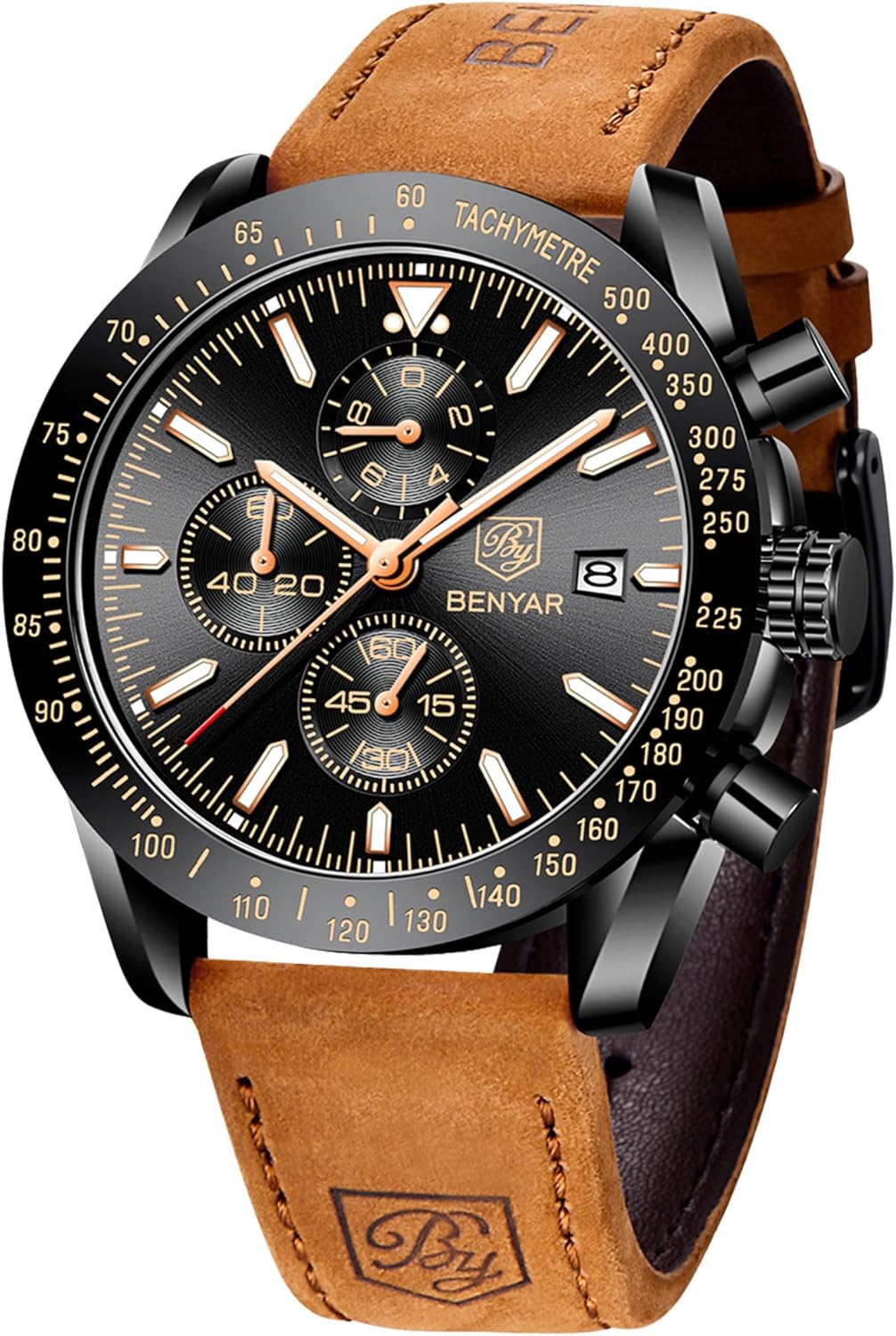 BY BENYAR Watch for Men Analog Quartz Chronograph Waterproof Luminous Designer Big Face Mens Wrist Watches Business Work Sport Casual Dress Watch Elegant Gifts for Men