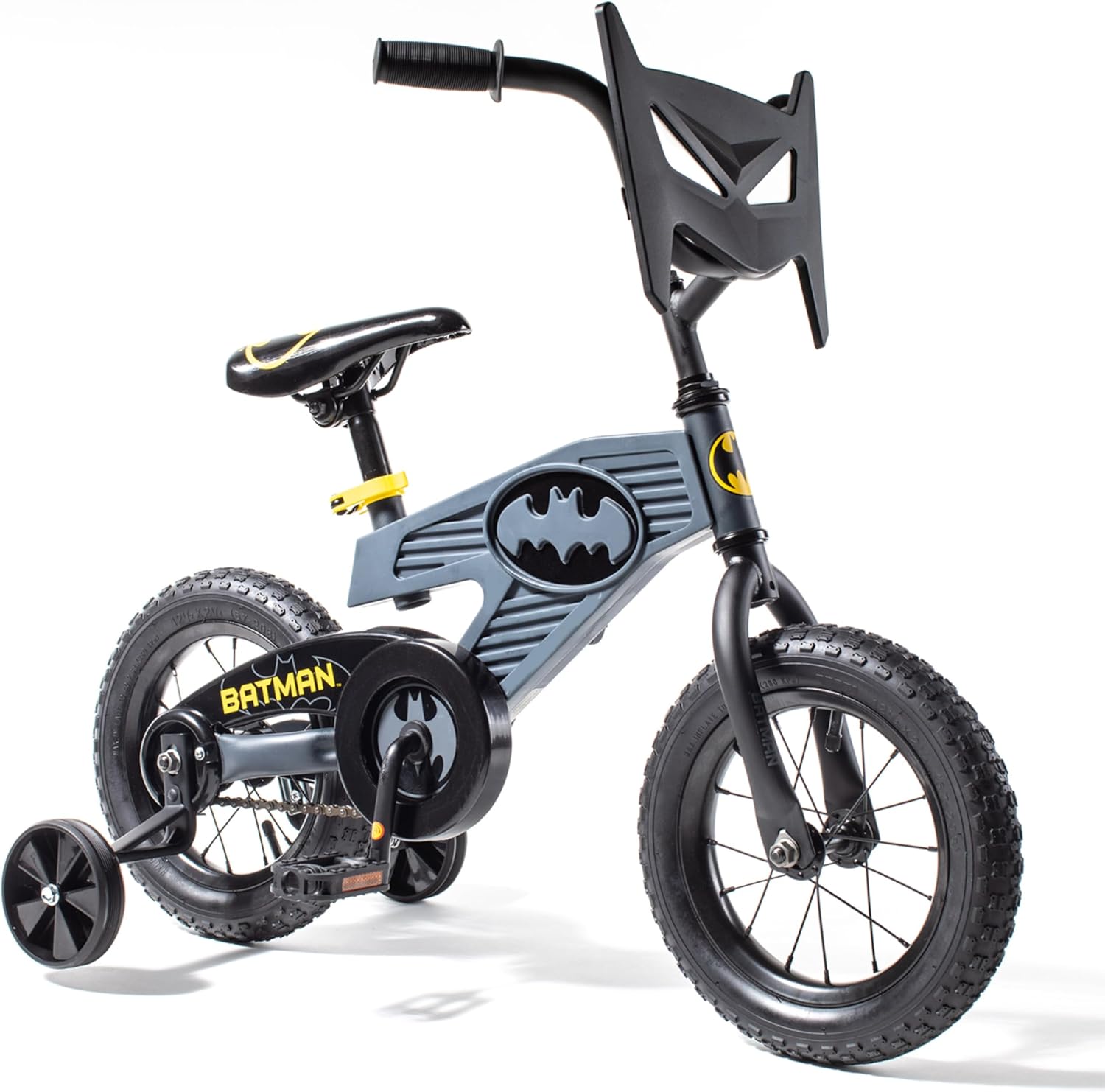 Batman 12 Inch Bike for Kids | Detachable Training Wheels for Safety and Balance | Pedal Powered Bicycle for Young Superheros | Perfect for Boys & Girls Gift | Adjustable Seat