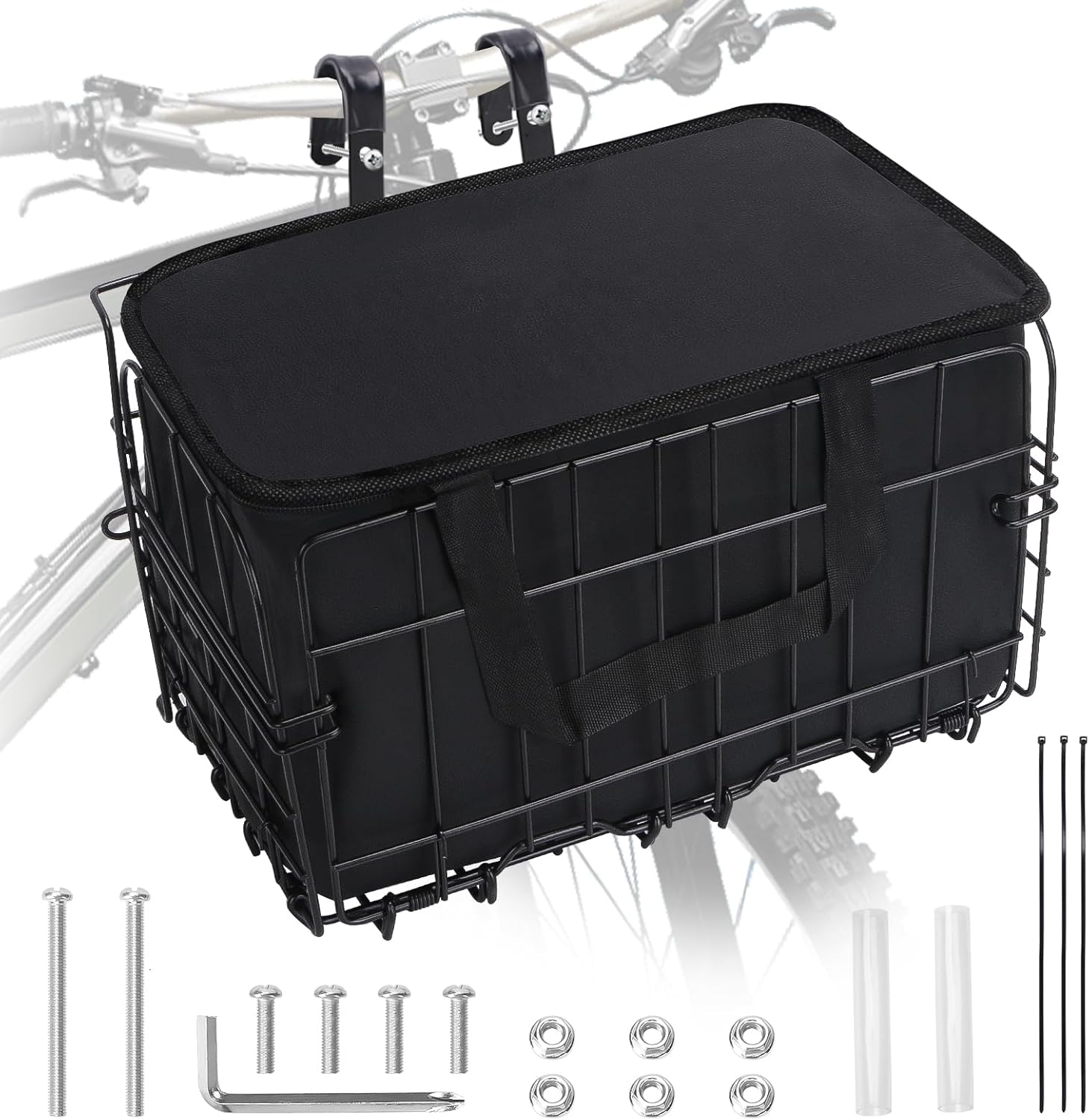 Bike Basket, Foldable Bicycle Basket with Removable Liner Bag, Large Quick Release Design Meta Bike Basket Front for Carrying Dogs, Pets, Fruit, Groceries, Ebike Bicycle Accessories