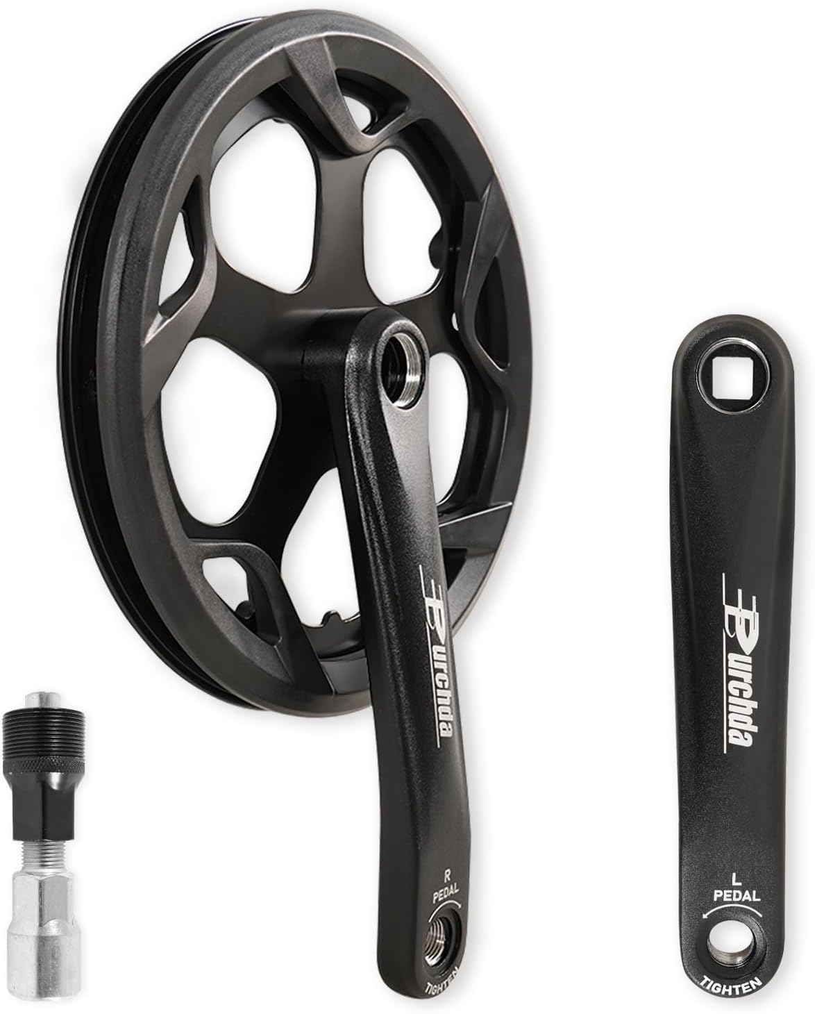 Bike Crankset for Ebike: 48T/52T Universal Bike Crankset Set Double Chain Cover 170mm Aluminium Alloy Arm for Single Speed and 6/7/8 Speeds Electric Bikes, Fat Tire Bike (Crank Removal Tool Included)