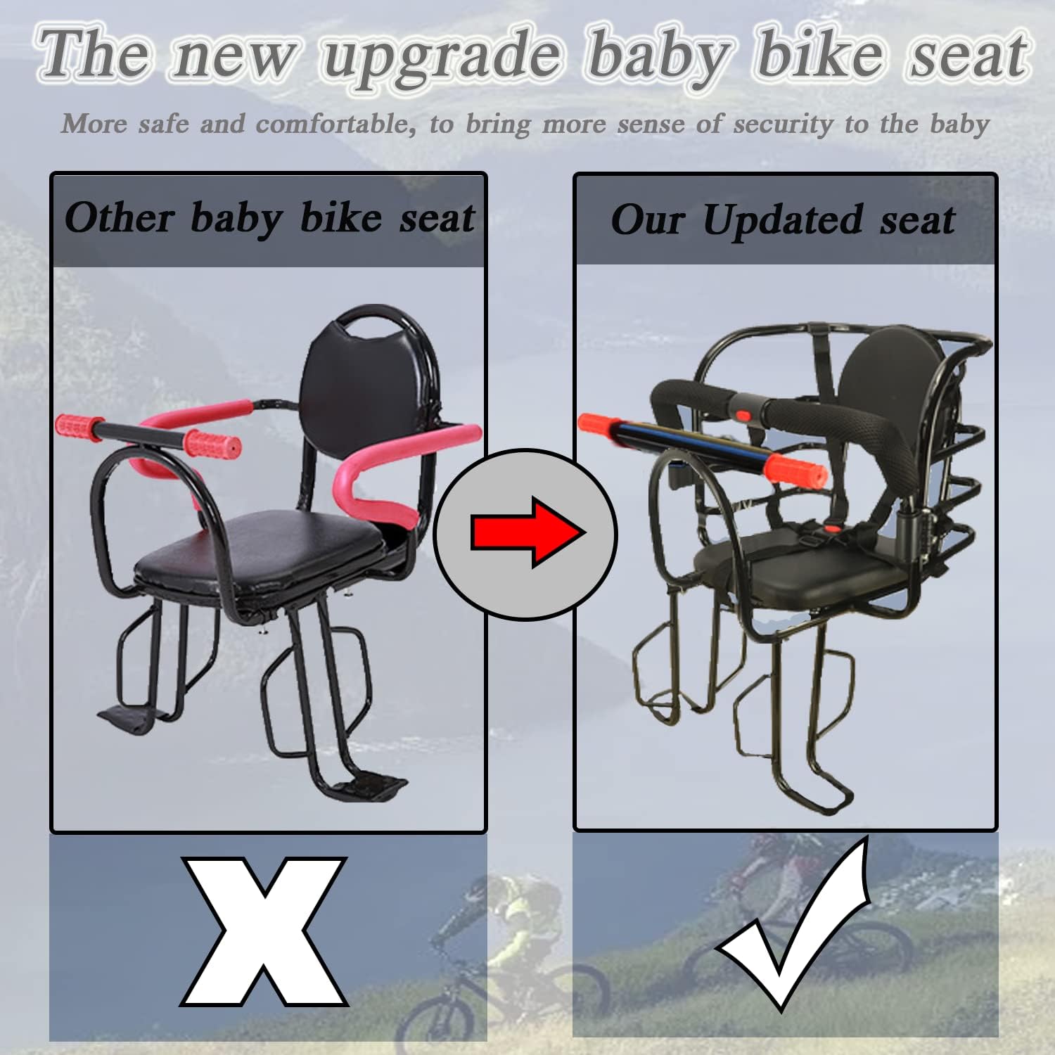 Child Bike Seat,Rear Mount Baby Bike Seat,Kids Back Bike Seat Safety Carrier for Adult Bike Attachment,Mountain Bike,Electric Bikes,Bicycles (Black)