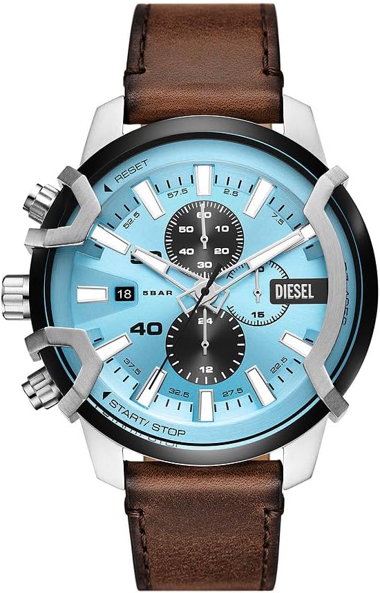 DIESEL Griffed Watch for Men, Quartz Chronograph Movement with Leather Strap