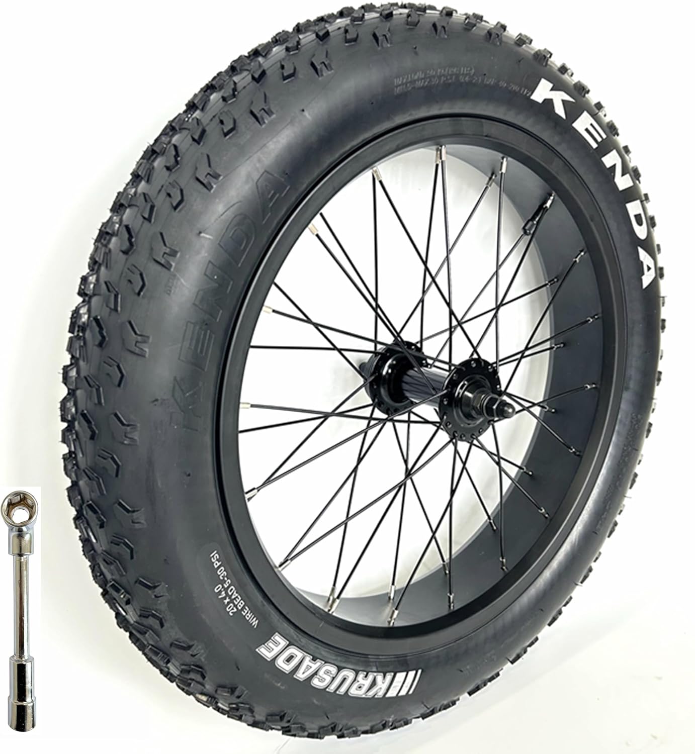Electric Fat Bike Front Wheel 20”x4.0 Assembly with Tire and Bearing Hub 12GA Spokes Black Alloy Aluminum Snow Bicycle Folding Fatbike Wheel Assembly 20 Bolt On
