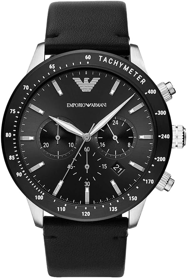 Emporio Armani Watch for Men, Quartz 3 sub dial Chronograph Movement and 43mm Case Size with Leather Strap