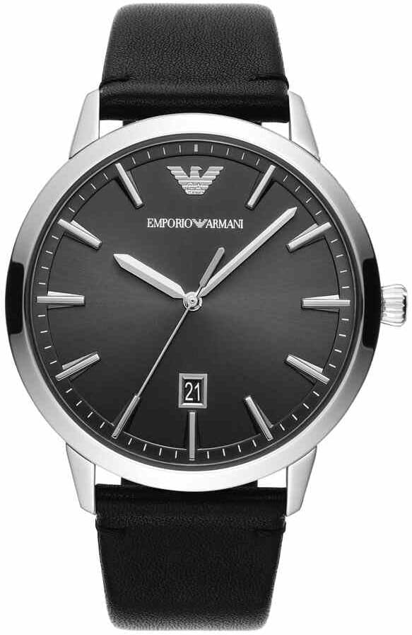 Emporio Armani Watch for Men, Quartz Three Hand Date Movement and 43mm Case Size with Leather Strap