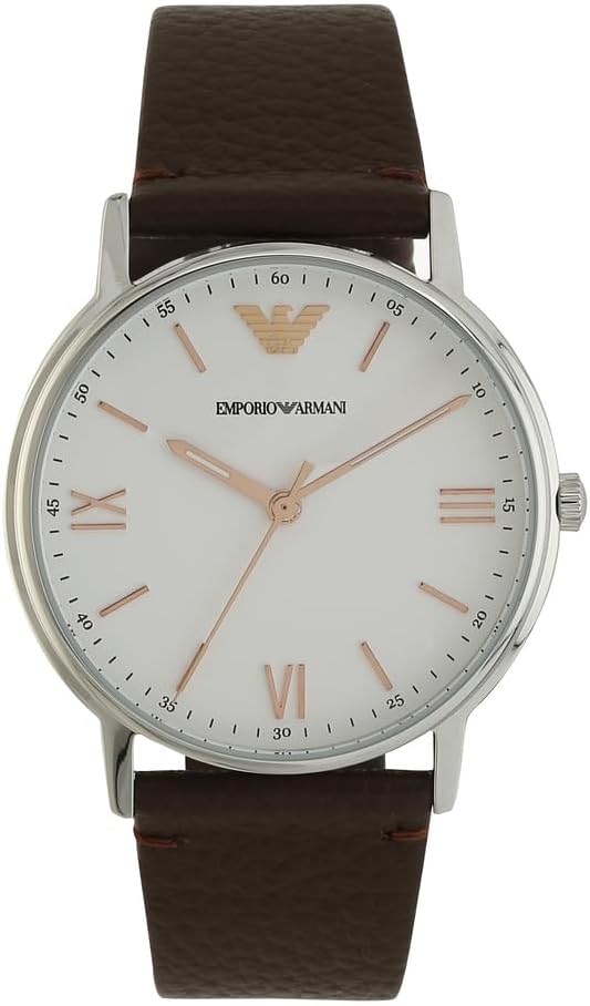 Emporio Armani Watch for Men, Quartz Three Hand Movement and 41mm Case Size with Leather Strap