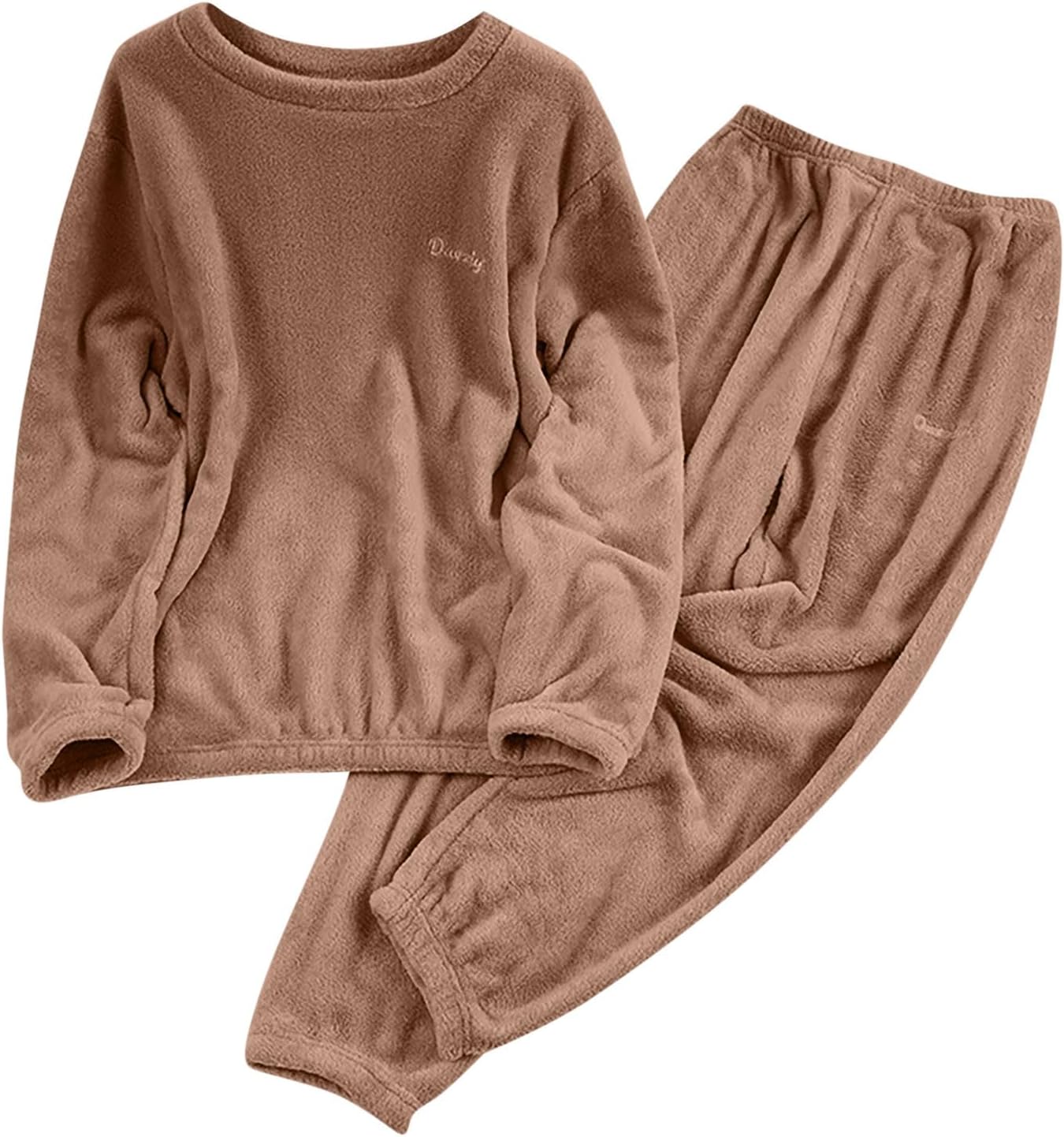 Fleece Pyjamas Women Uk Fluffy Lounge Sets Thick Sleepwear Suit Winter Thermal Jumper Elastic Waist Loungepants 2 Piece Ladies Dressing Gowns Cozy Nightwear Indoor Oodies Outift