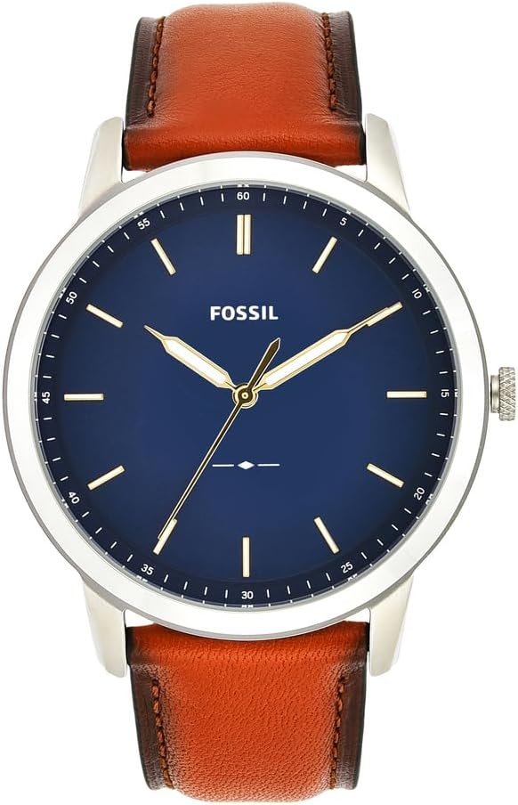 Fossil Watch for Men The Minimalist 3H, Quartz Movement, 44 mm Silver Stainless Steel Case with a Leather Strap, FS5439