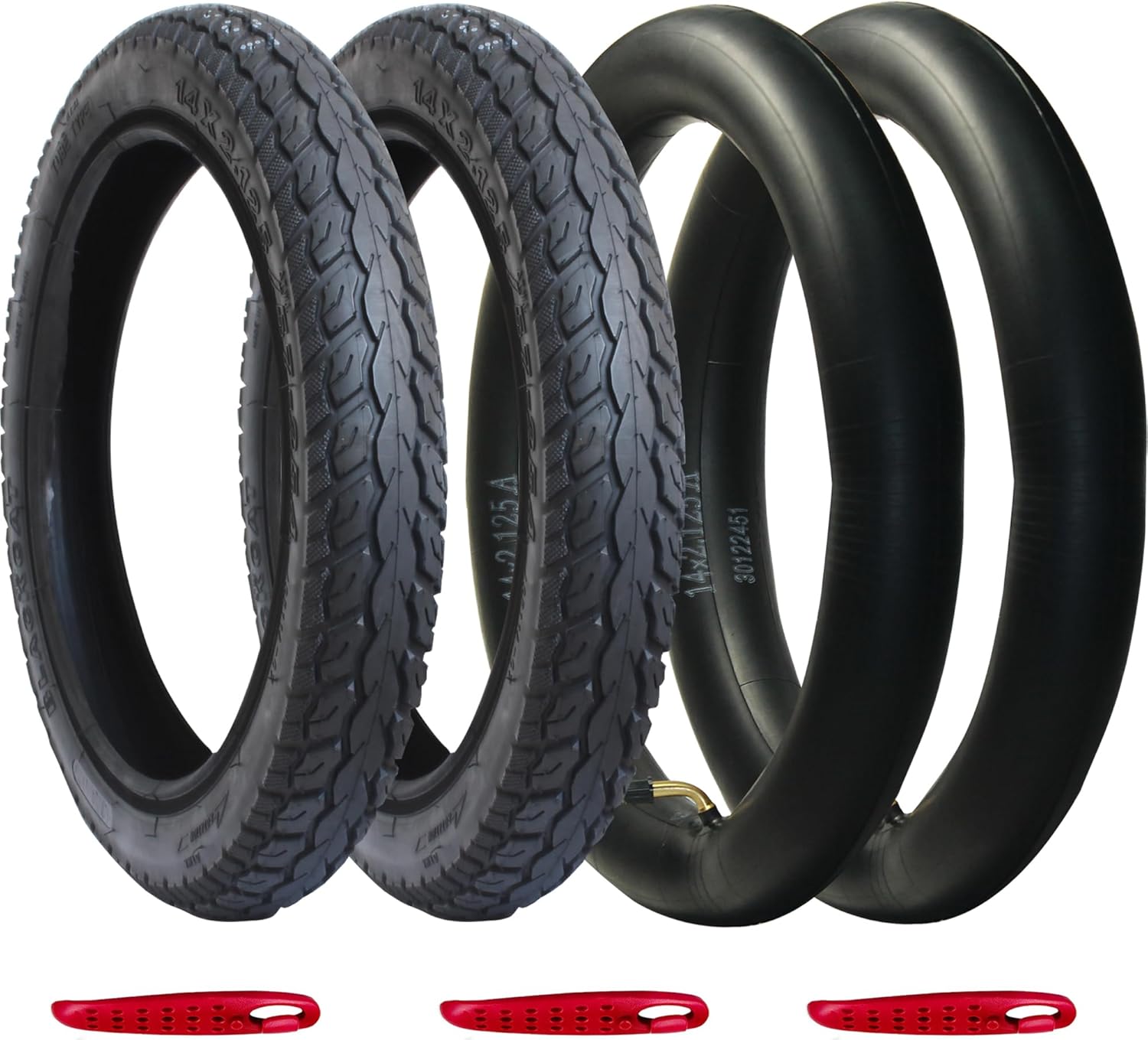 Libereco 2 Pack Electrc Bike Tire 14×2.125 (57-254 for 10″ Rim) with 2 Bent Valve Tubes 3 Tire Levers Anti-Slip Folding E-Bike Tire, Kids Bike Tire