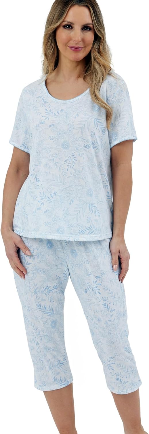 Marlon Womens Maura Soft Knitted Short Sleeve Cropped Pyjama