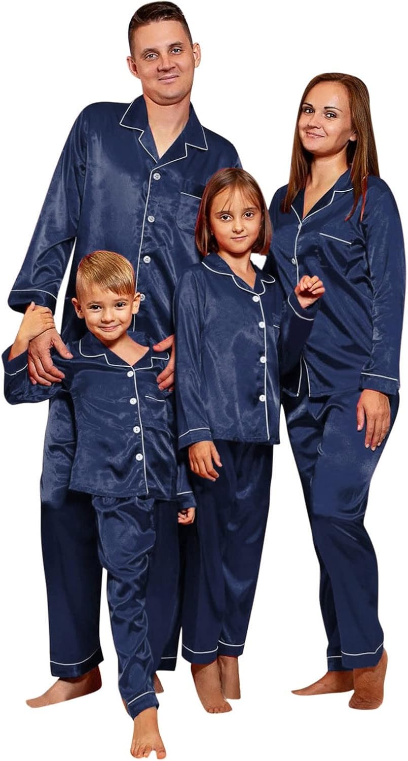 Matching Family Christmas Pyjamas Silk Satin 2025 Christmas Pajamas Set Xmas Holiday Pjs Cute Jammies Sleepwear Nightwear for Family Couples Men Women Dad Mom Kids Baby