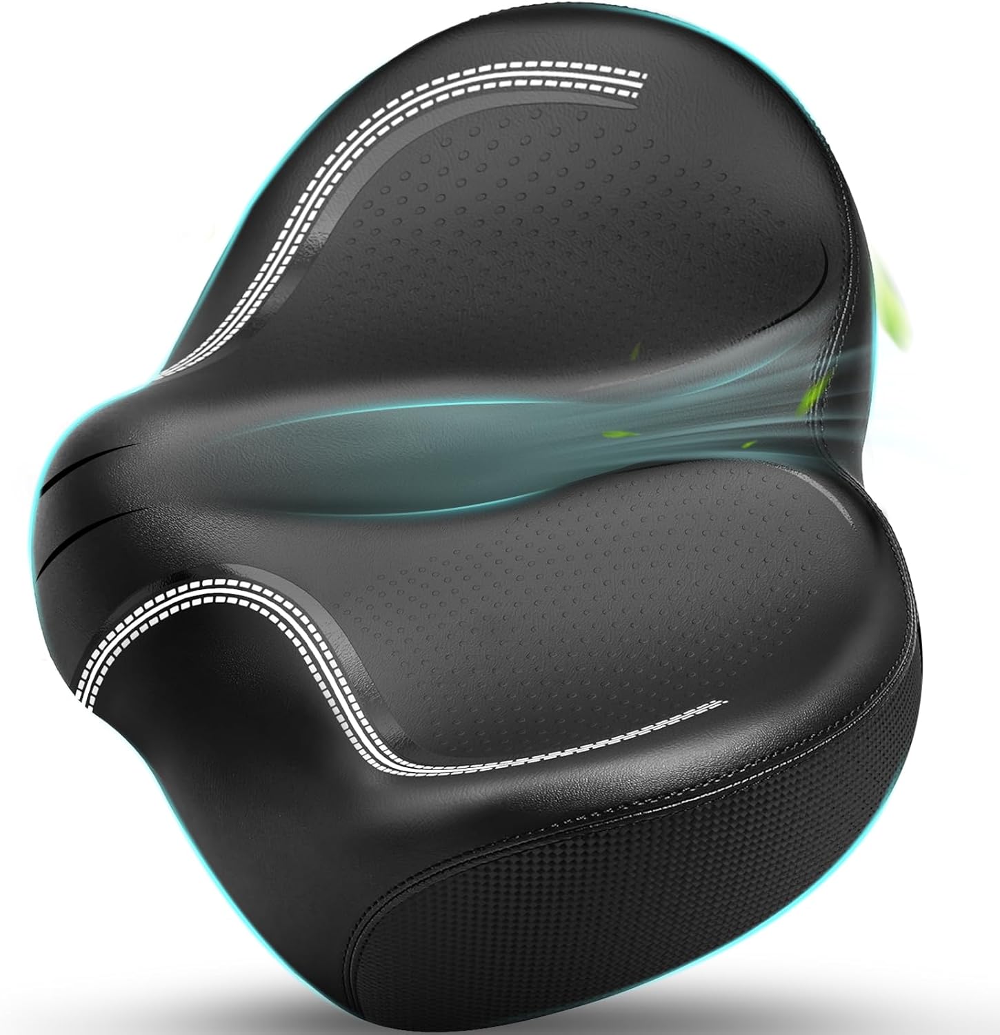 New Noseless Oversized Bike Seat, Extra Wide Comfort Pure Memory Foam Bicycle Seat Cushion, Compatible Saddle Replacement with Electric Bike, Exercise, Cruiser, Road Bike for Men & Women