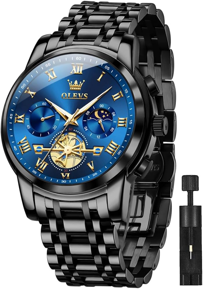 OLEVS Men Watch Chronograph Stainless Steel Quartz Business Dress Luminous Waterproof Multi-Function Men Wrist Watch