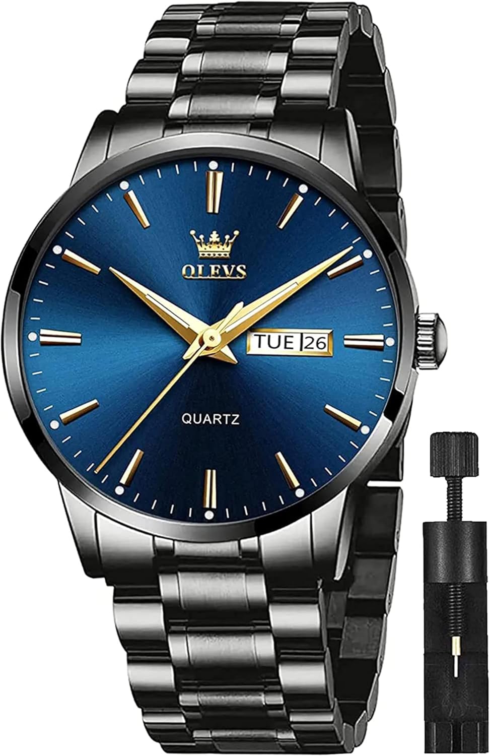 OLEVS Mens Watches Stainless Steel Waterproof Date Analog Quartz Watch Classic Luxury Dress Luminous Gold/Black/Blue/White Dial Wrist Watches for Men