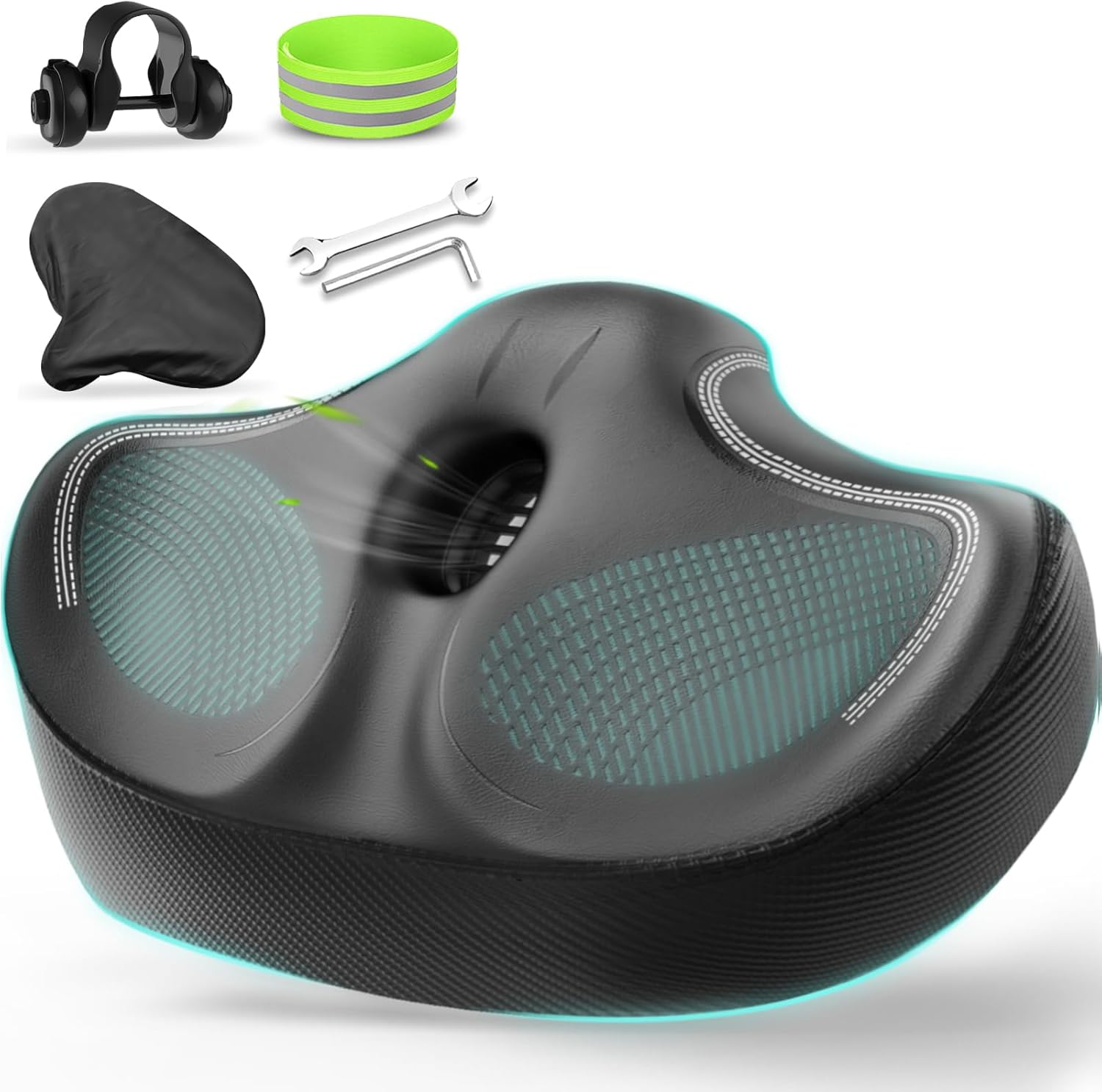 Oversizd Bike Seat, Noseless Wide Bicycle Seats for Comfort Men & Wowen, Extra Large Exercise Bike Seats Cushion Fits Peloton Spin, Comfortable Saddle with Soft Memory Foam Padded