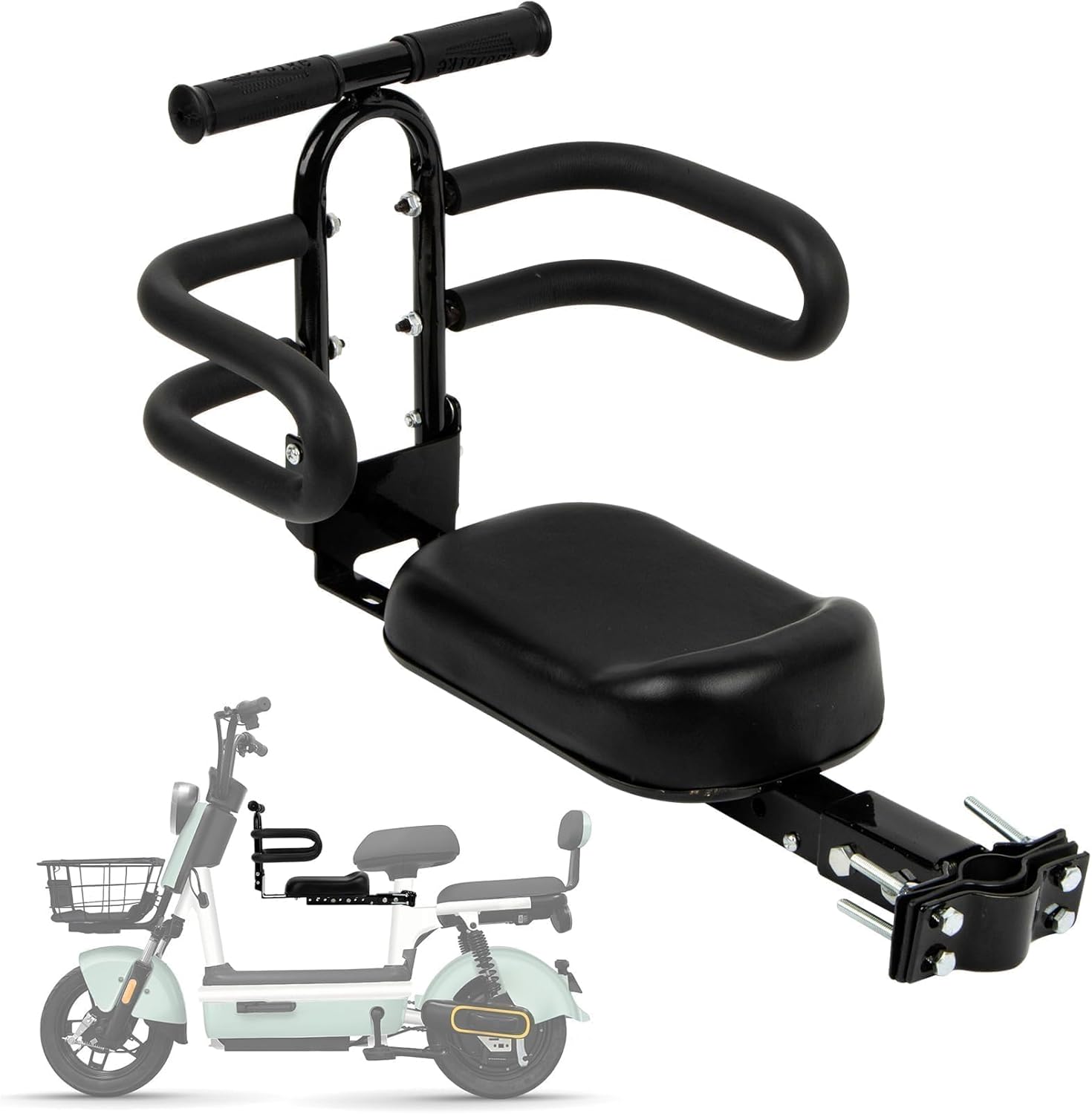 PSLER Tandem Bike Seat, Thicken Bike Seat for Adult Bike & Electric Scooter with Seat, Adjustable 35mm-65mm Inner Diameter for Electric Bike