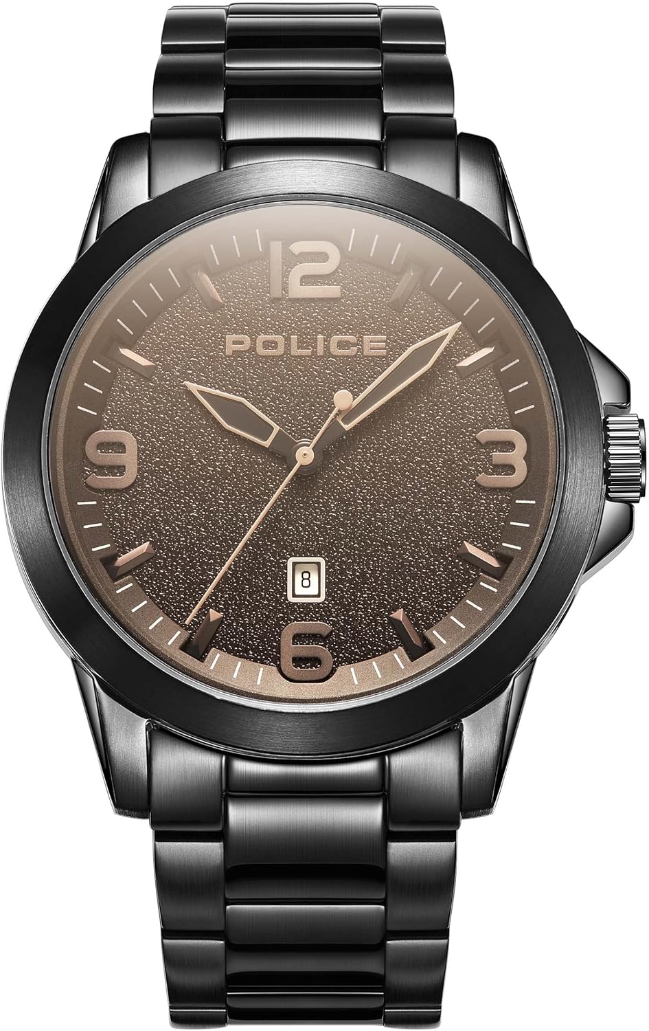 Police Cliff Mens Watch with Light Brown Sandblast Dial and Black Stainless Steel Bracelet, 47mm Stainless Steel Case in Branded Watch Box PEWJH2194504-2 Year Warranty