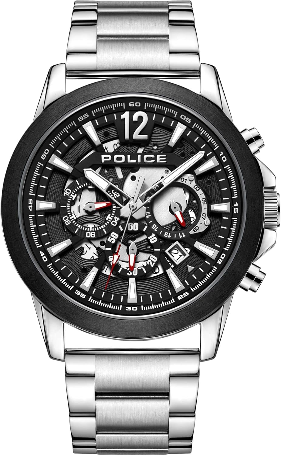 Police Vertigo Mens Multifunction Watch with Black Dial and Stainless Steel Bracelet, 47mm Stainless Steel Case in Branded Watch Box PEWJK2194940-2 Year Warranty
