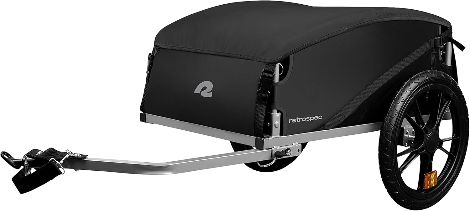 Retrospec Rover Hauler Bike Cargo Trailer – Foldable Frame with Weather-Resistant Fabric & 80lb Capacity – Universal Bike Trailer for 20-29in Wheels – Includes Safety Flag & D-Ring Anchors