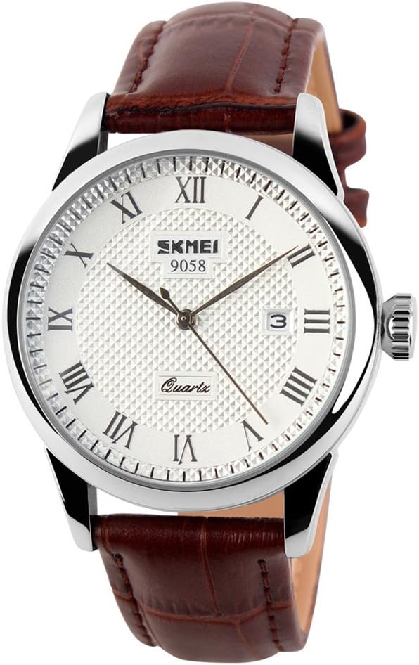SKMEI Business Mens Quartz Wristwatches Roman Numeral Leather Band Casual Water Resist Analog Watches