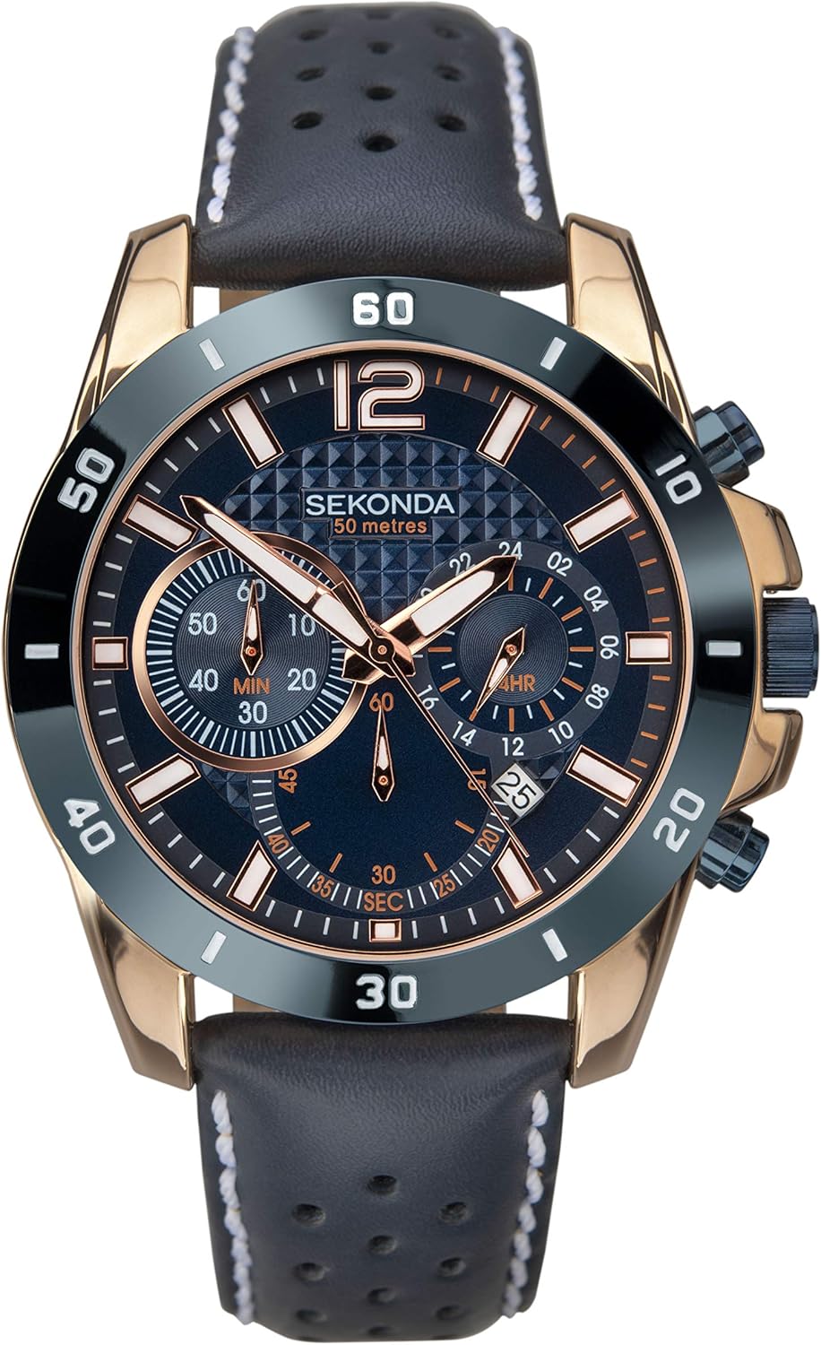 Sekonda Mens Solo 44mm Sport Chronograph Quartz Watch with Date Window 50m Water Resistant