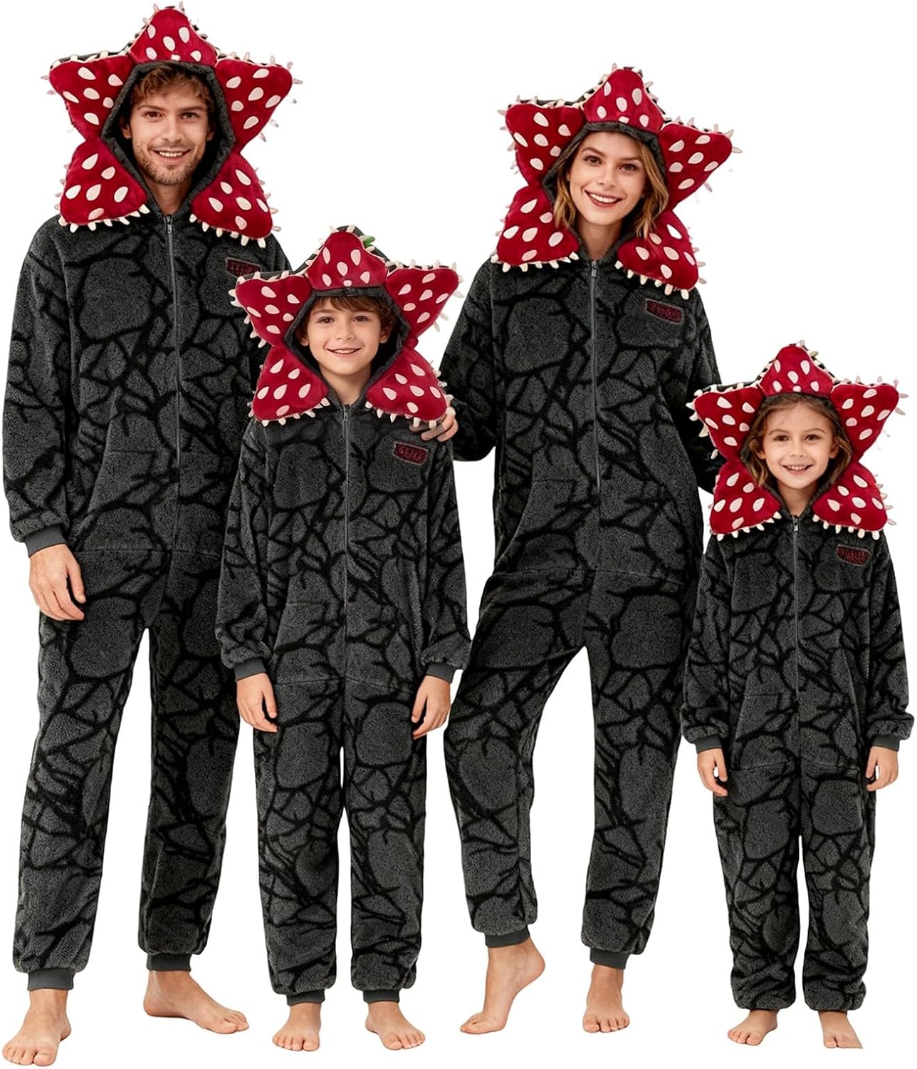 Unisex Demogorgon Onesies for Womens Mens Demogorgon Pyjama Long Sleeved One Piece Pajamas Hooded Fleece Sleepwear Winter Christmas Pajama for Adults Kids
