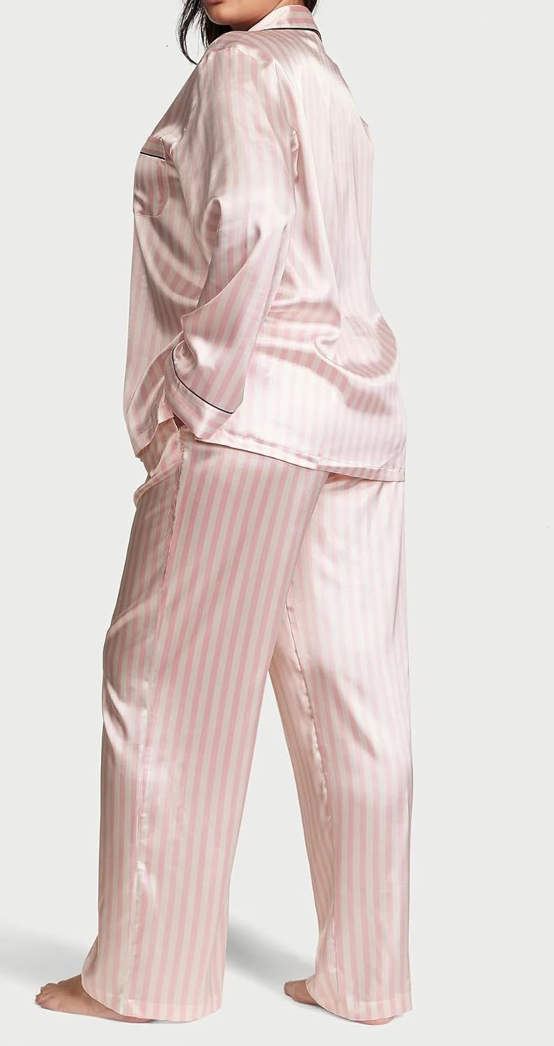 Women Satin Bow Pyjamas Set Cute Silk 2 Piece Lounge Sets Pj Long Sleeve Button Shirt Long Pants Pjs Set Loungewear