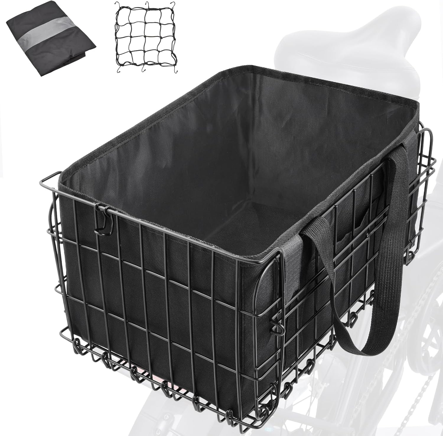 Zacro Bike Basket Rear, Folding Metal Bicycle Basket, Large Quick Release Design Rear Bike Basket, Ebike Basket for Adult Women/Men Carrying Dogs, Pets, Fruit & Grocery, Beige