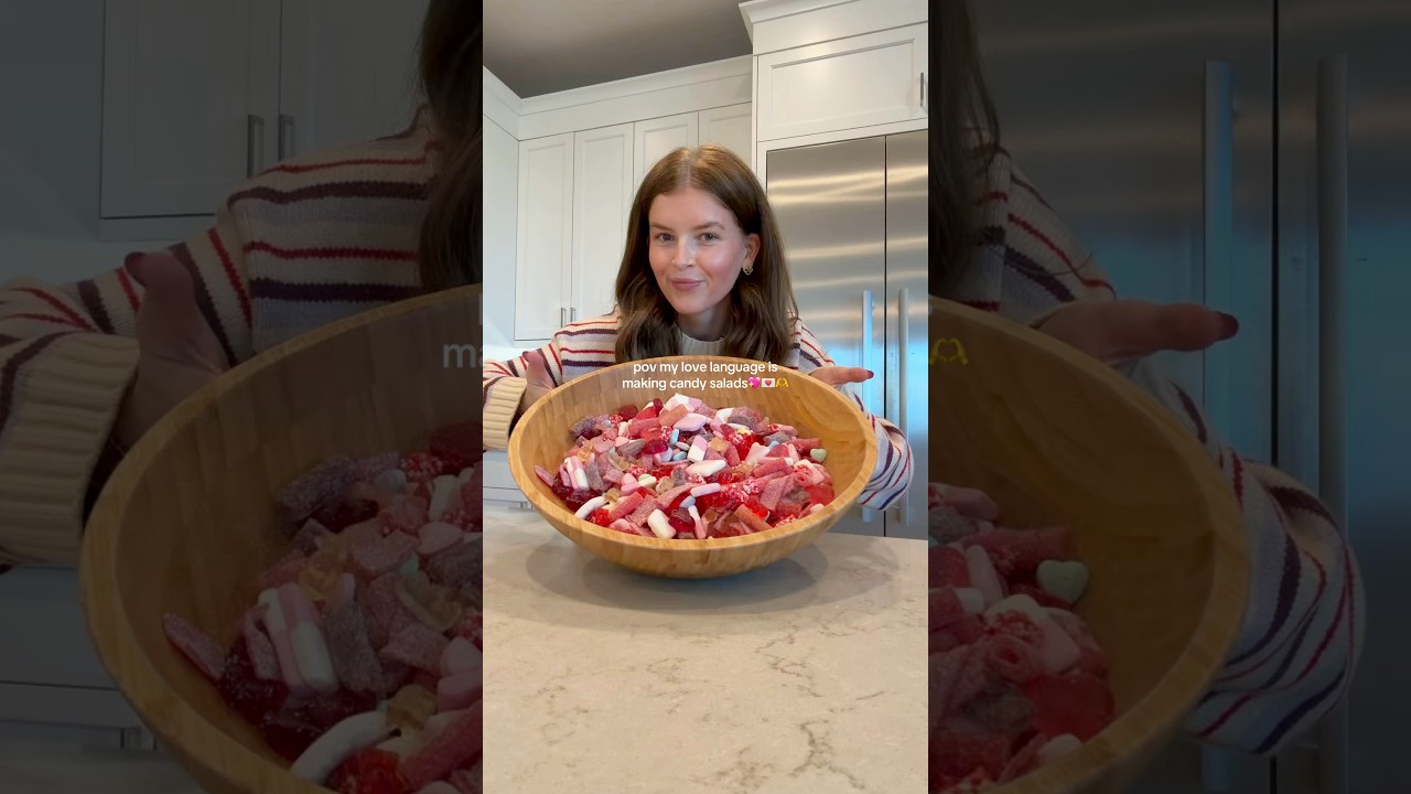 valentine’s day candy salad😋🤸‍♀️ #candyshop #valentinesday #candy #valentines #vlog #candyopening